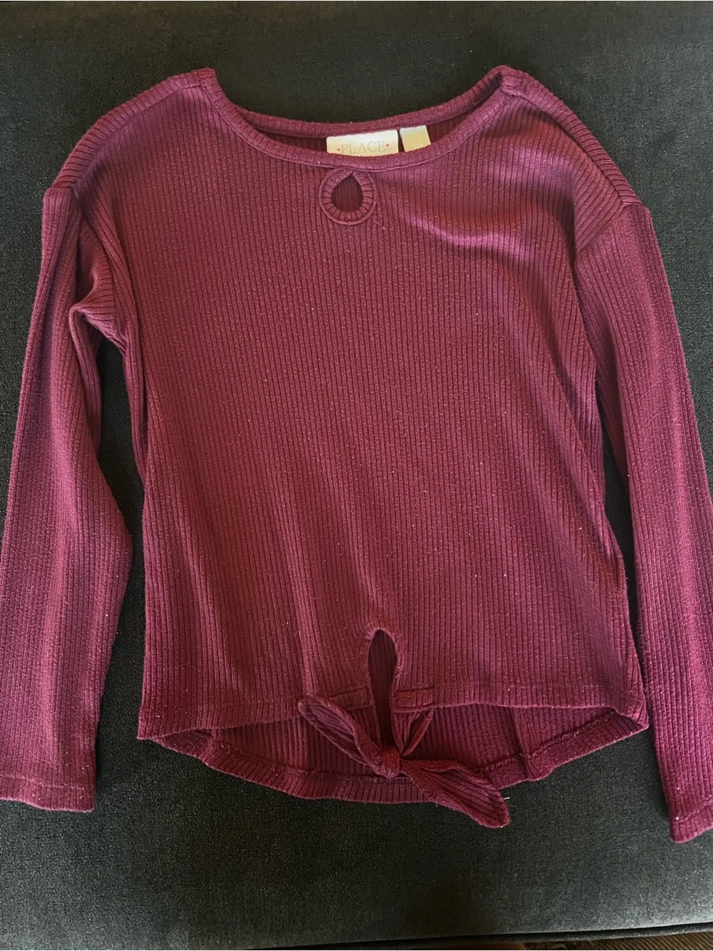 The Children's Place Plum Ribbed Long Sleeve Top with Front Tie